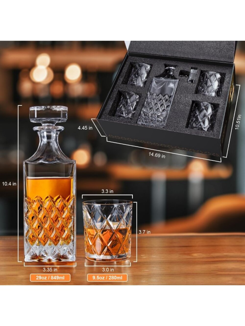 Elegant Crystal Whiskey Decanter Set with 4 Glasses - Perfect Gift for Men, Dad - Picture 3 of 7